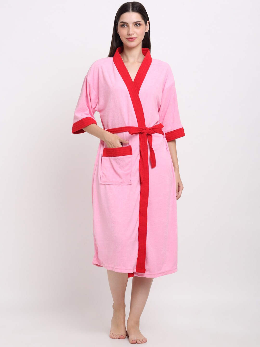 

Creeva Belted Knee Length Terry Bath Robe, Pink