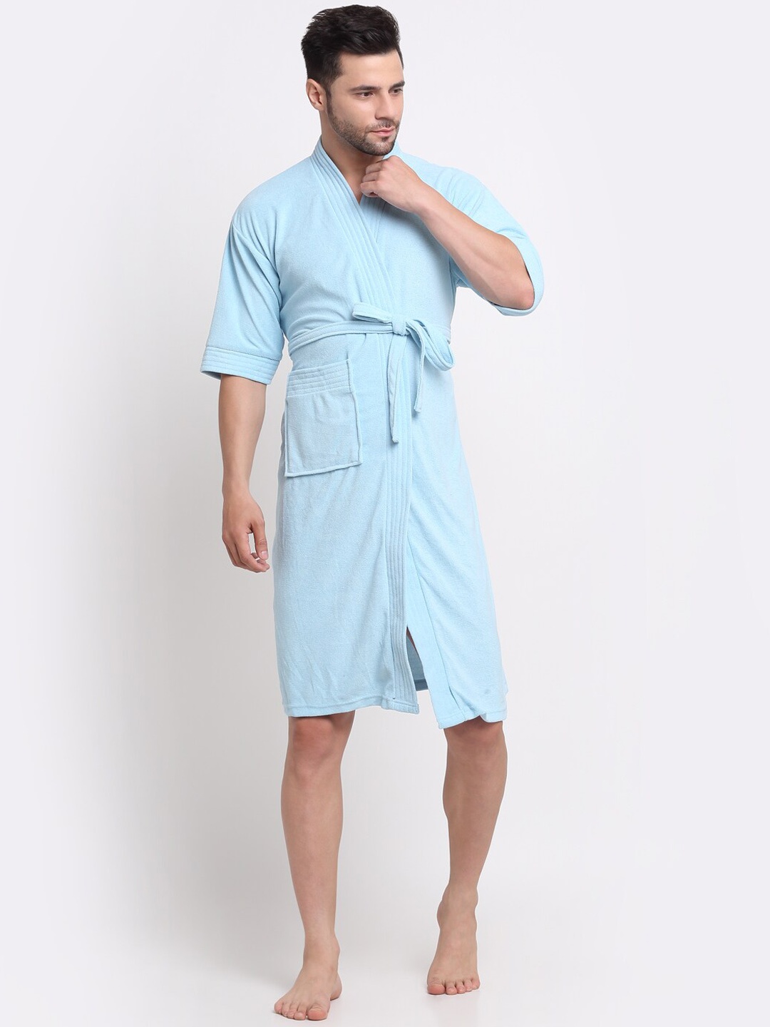 

Creeva Belted Knee Length Terry Bath Robe, Blue