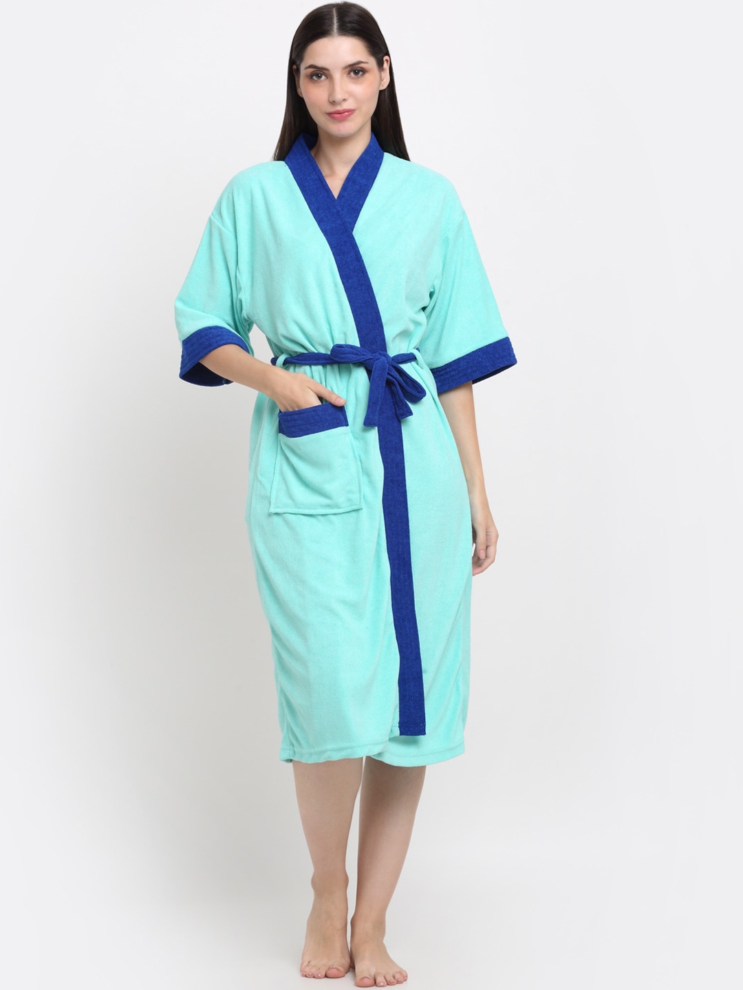 

Creeva Belted Knee Length Terry Bath Robe, Blue