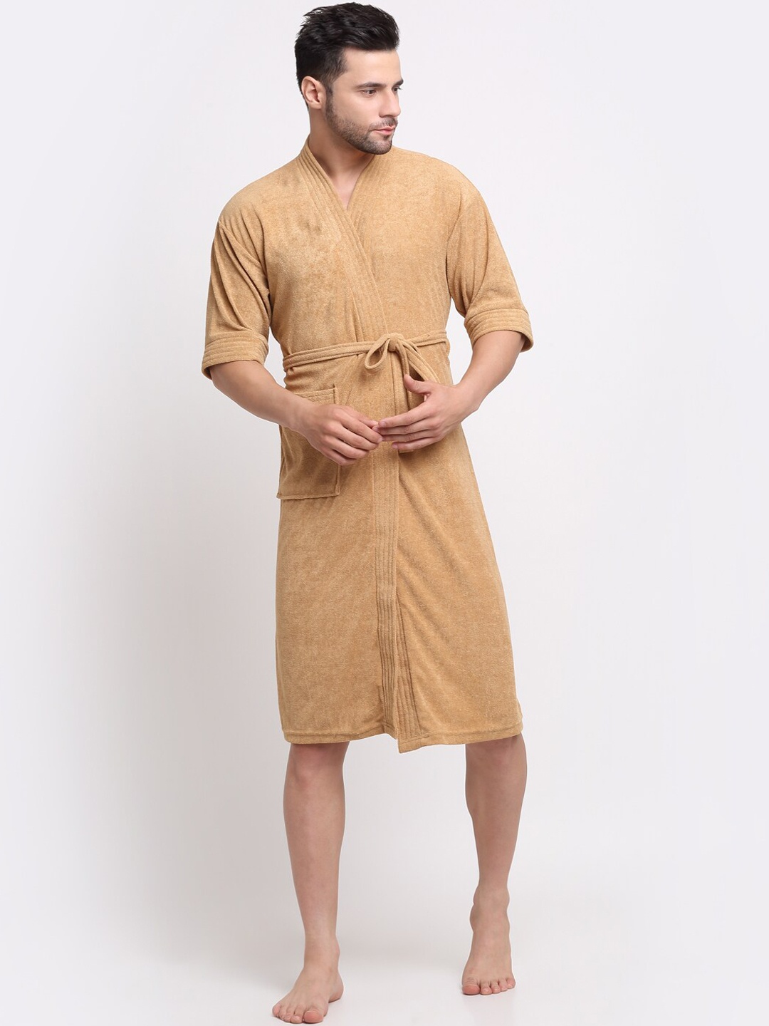 

Creeva Belted Knee Length Terry Bath Robe, Beige