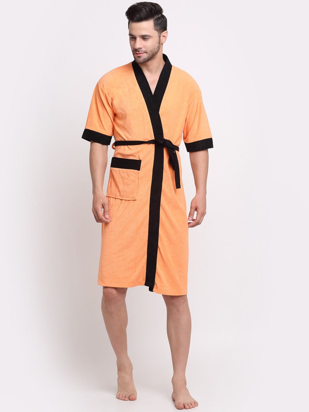 

Creeva Everyday Collection Shawl Collar Knee Length Terry Bath RobeWith Front Pocket, Orange