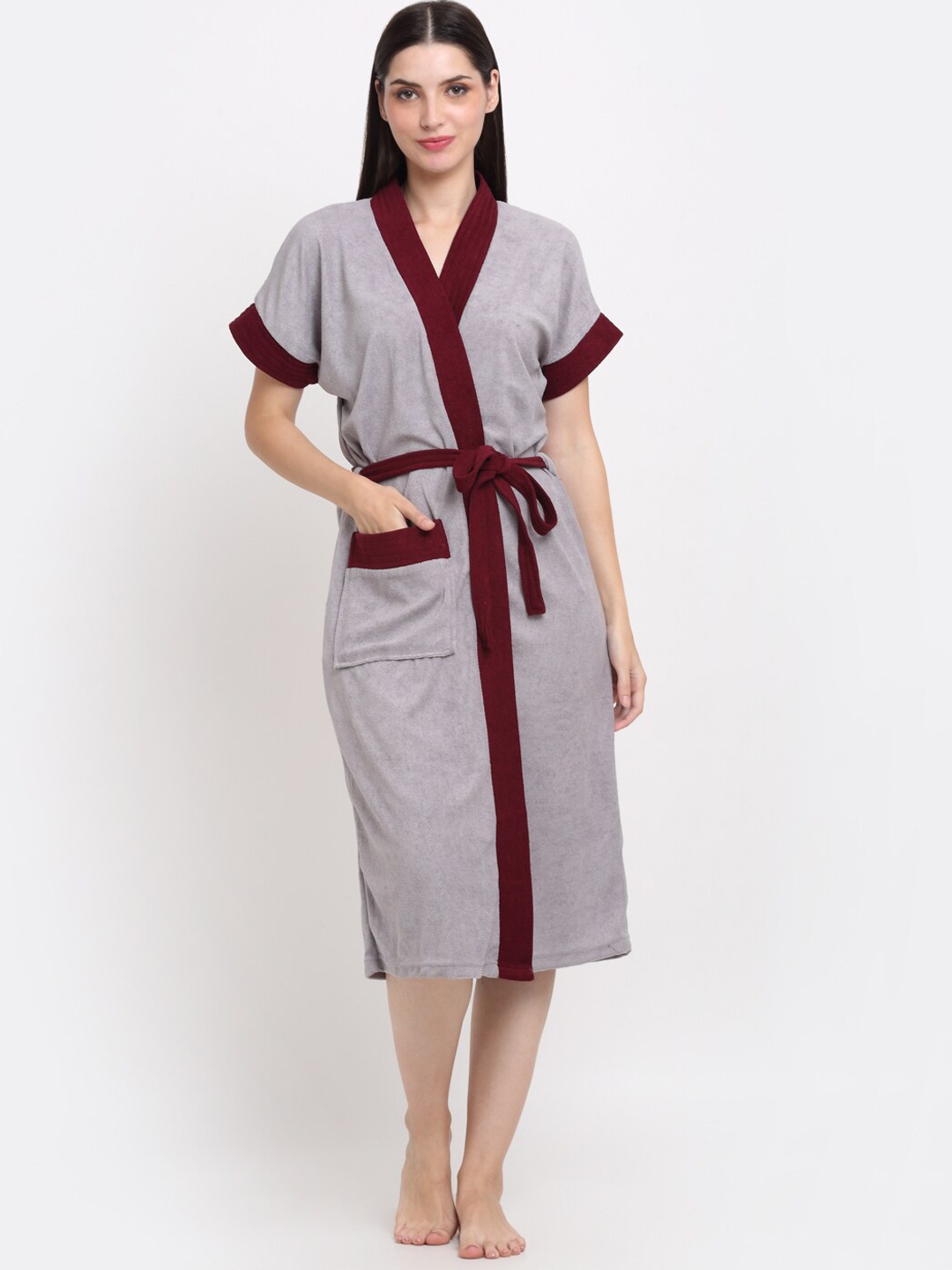 

Creeva Belted Short Sleeved Terry Bath Robe, Grey