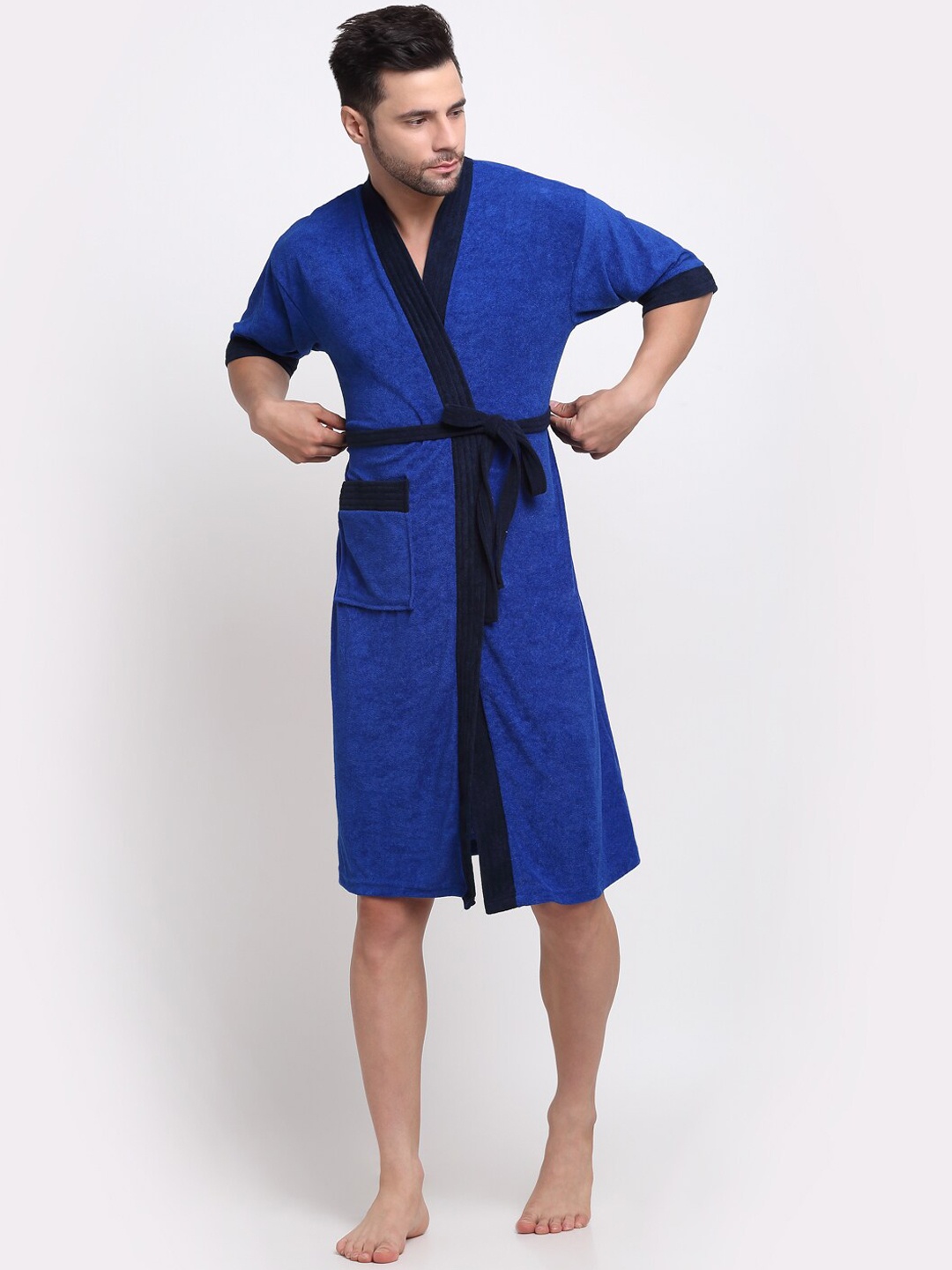 

Creeva Belted Knee Length Terry Cotton Bath Robe, Blue