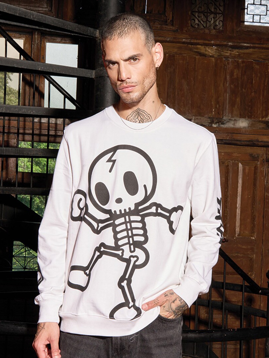 Bonkers Corner Graphic Printed Cotton Sweatshirt, White