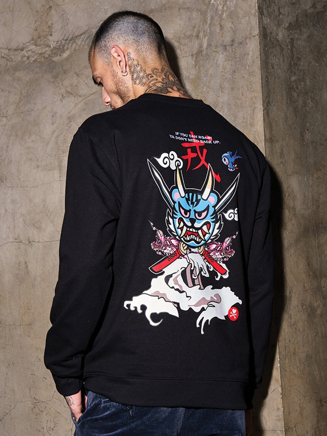 Bonkers Corner Graphic Printed Cotton Sweatshirt, Black