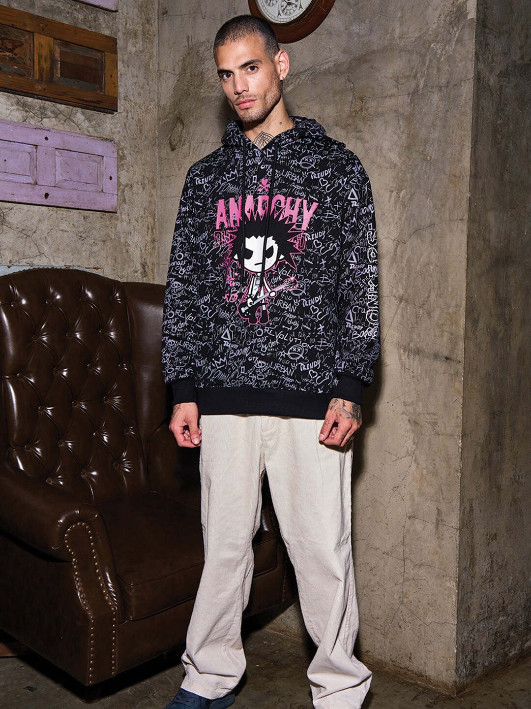 Bonkers Corner Graphic Printed Cotton Sweatshirt, Black