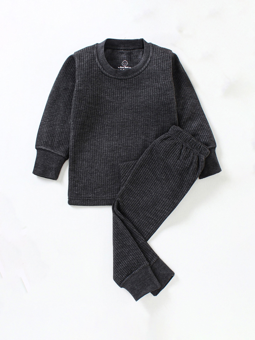

The Boo Boo Club Kids Ribbed Round Neck Cotton Thermal Set, Black