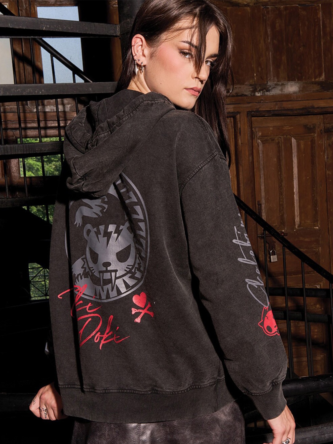 

Bonkers Corner Graphic Printed Hooded Sweatshirt, Black