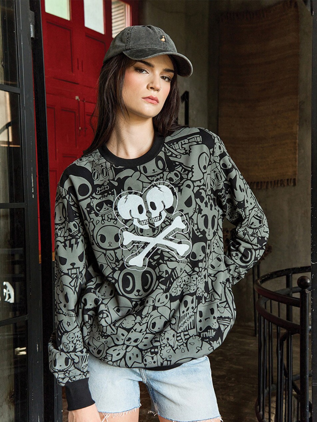 

Bonkers Corner Graphic Printed Cotton Sweatshirt, Black