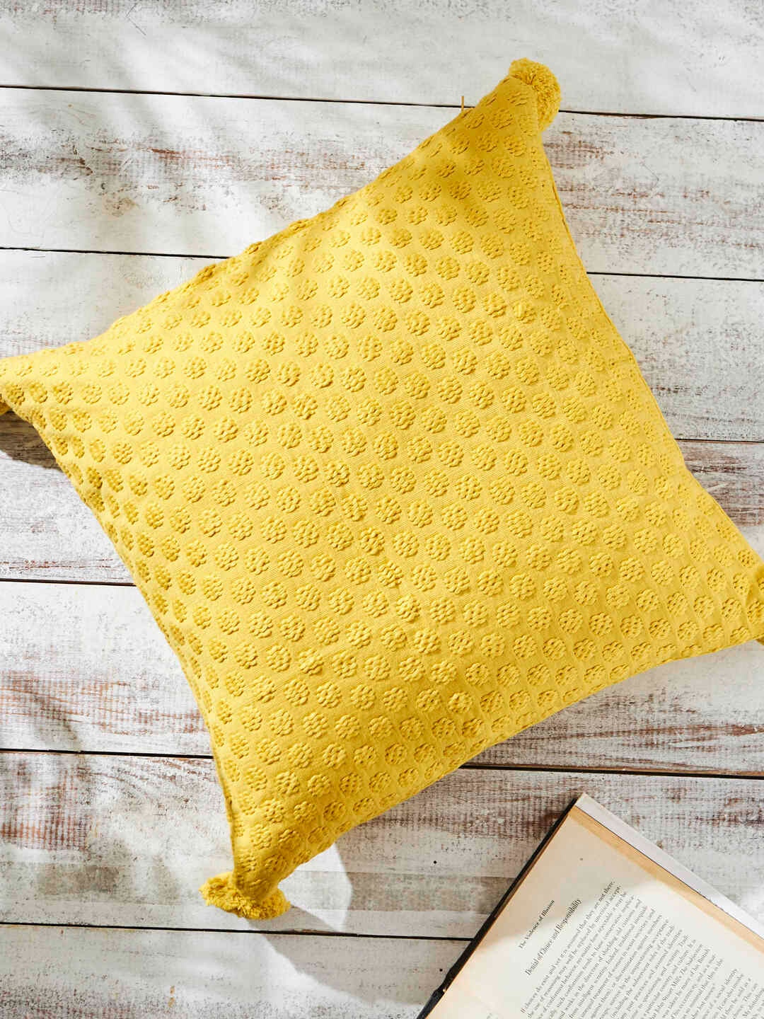 

Chumbak Yellow Self Design Cotton Square Cushion Cover