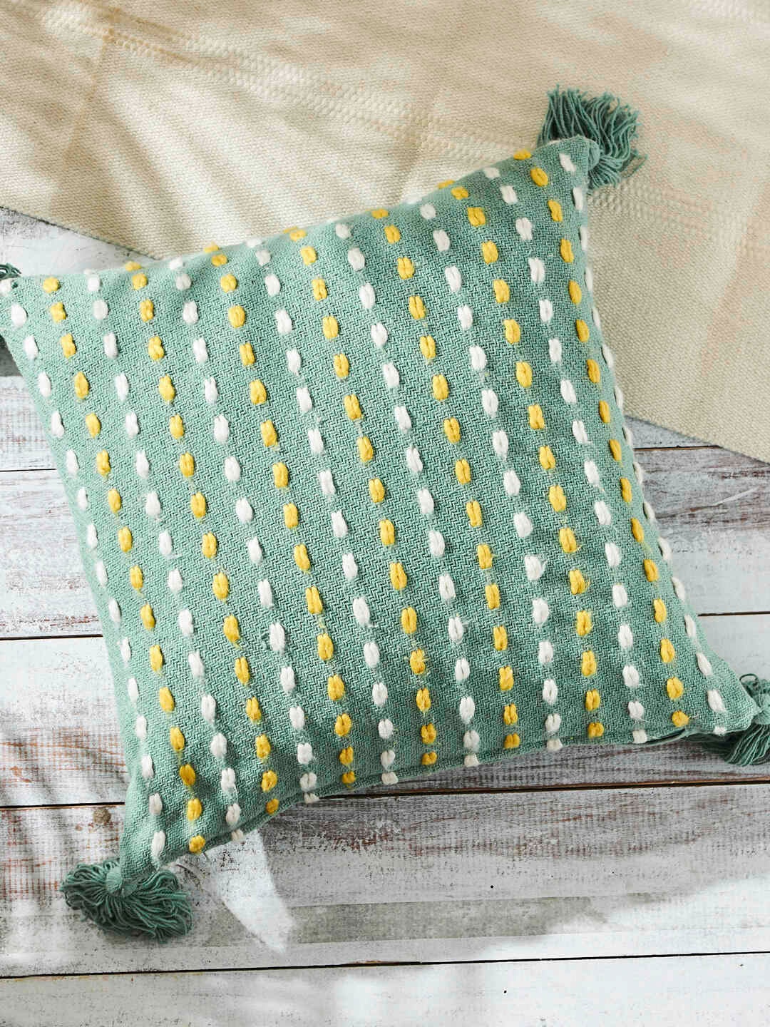 

Chumbak Green & Yellow Embroidered Cotton Square Cushion Covers