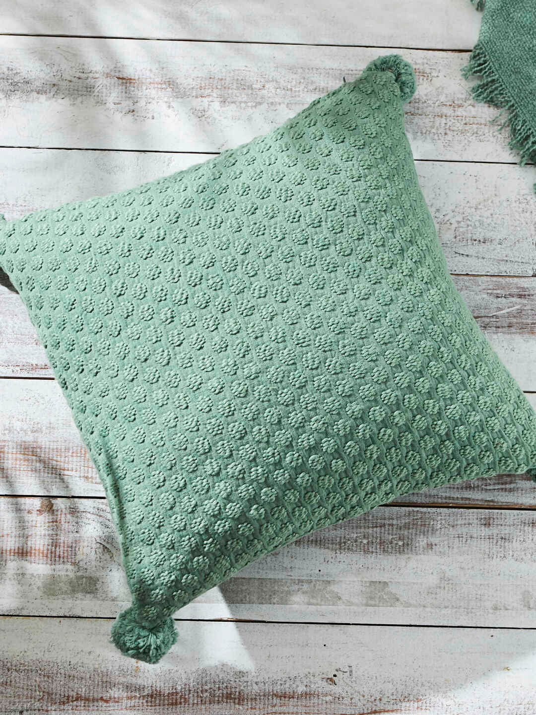 

Chumbak Green Self Design Cotton Square Cushion Cover
