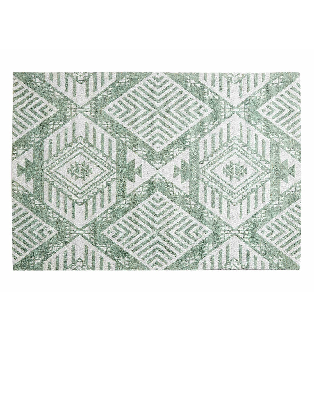 

Chumbak White & Green Geometric Printed Rectangular Dhurrie