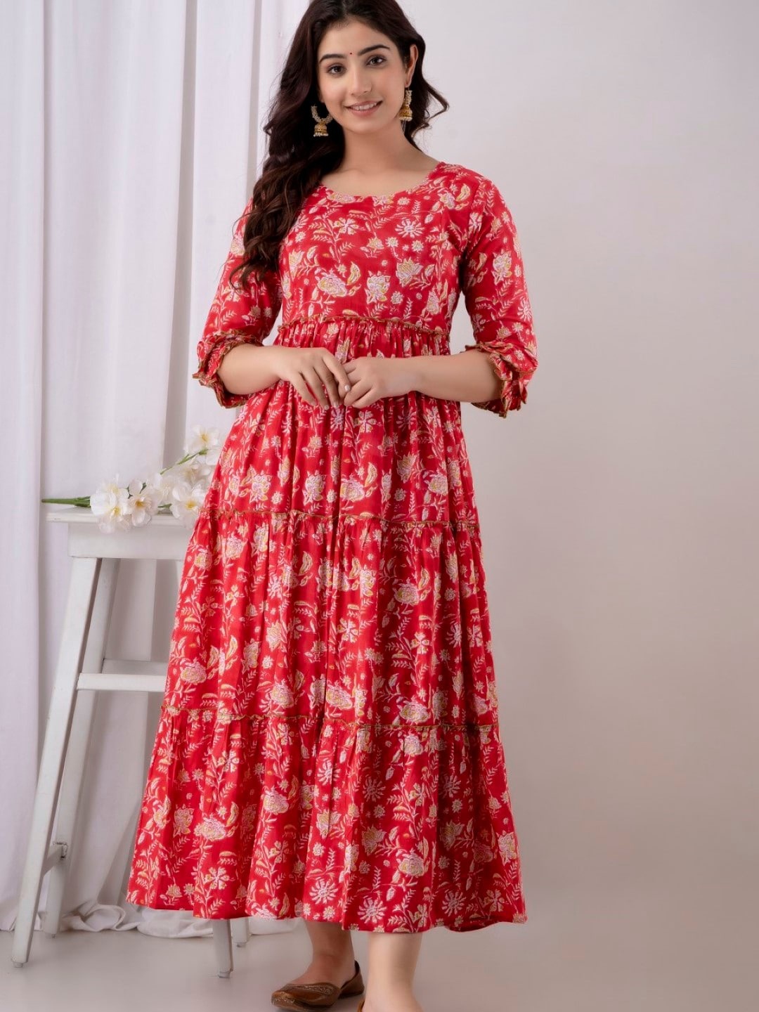 

Henal Ethnic Motifs Printed Maternity Ethnic Dress, Red