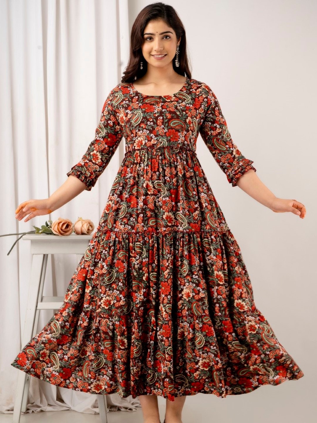 

Henal Ethnic Motifs Printed Maternity Ethnic Dress, Maroon