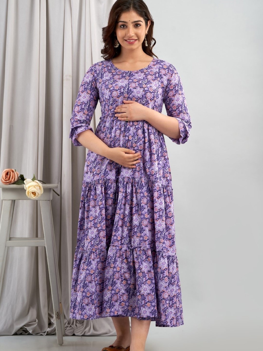 

Henal Ethnic Motifs Printed Maternity Ethnic Dress, Purple