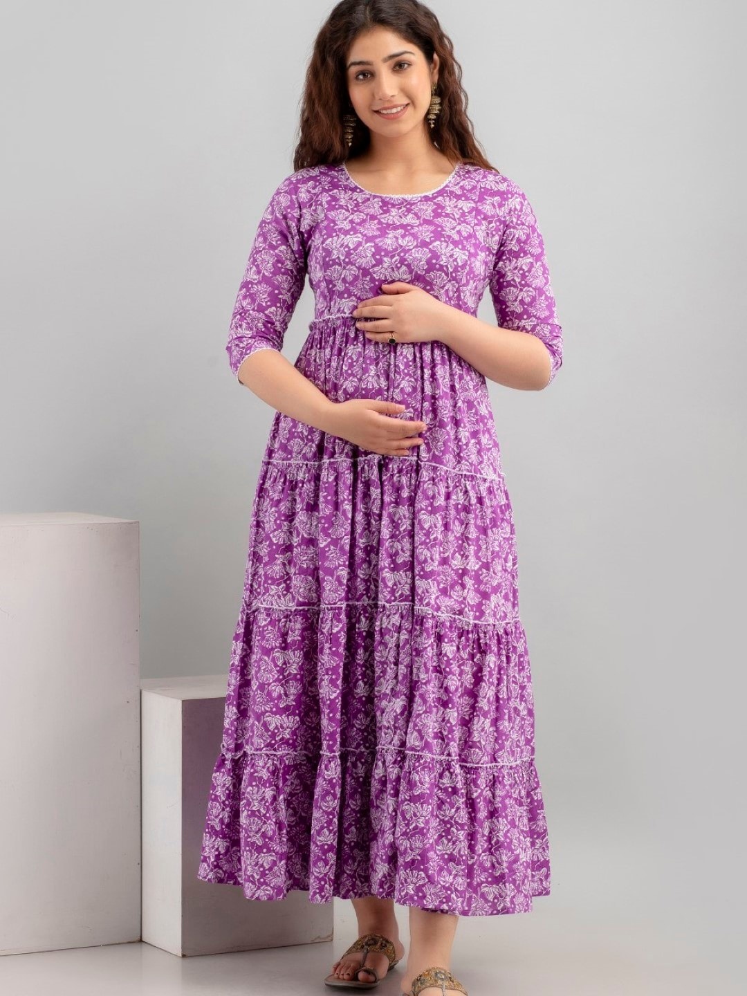 

Henal Ethnic Motifs Printed Maternity Ethnic Dress, Purple