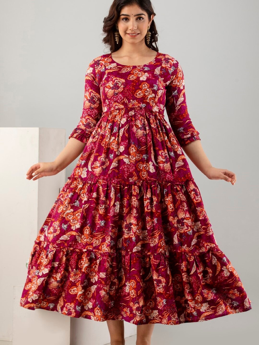 

Henal Ethnic Motifs Printed Maternity Ethnic Dress, Maroon