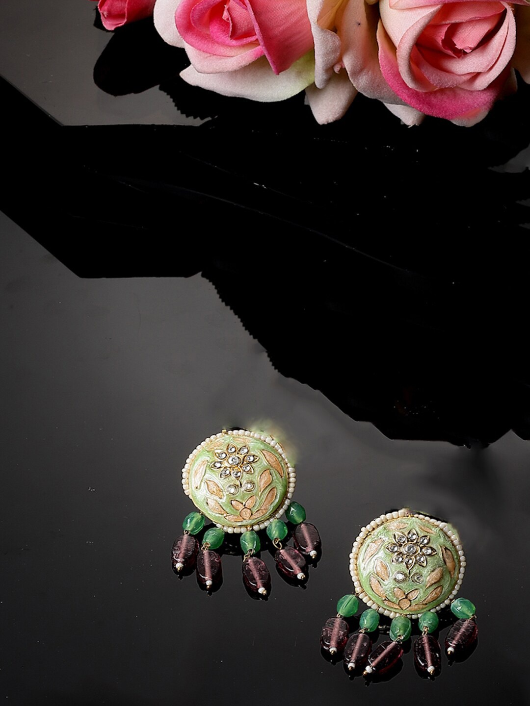 

DUGRISTYLE Green Contemporary Chandbalis Earrings