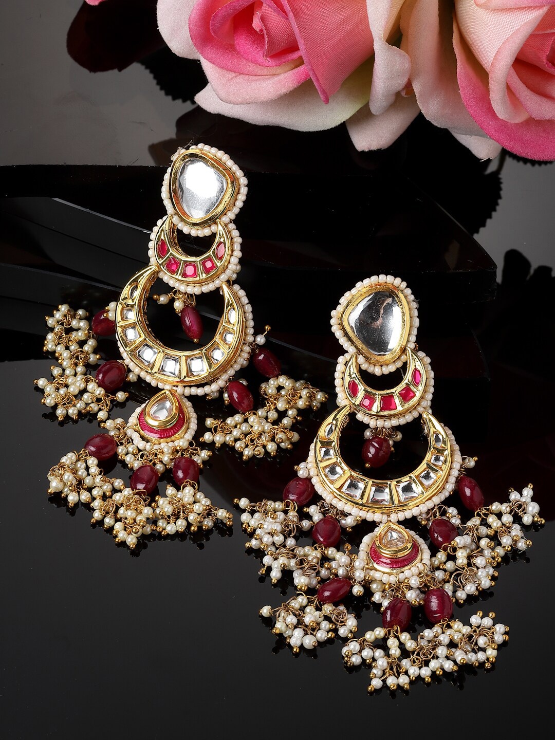 

DUGRISTYLE Kundan Contemporary Drop Earrings, Pink