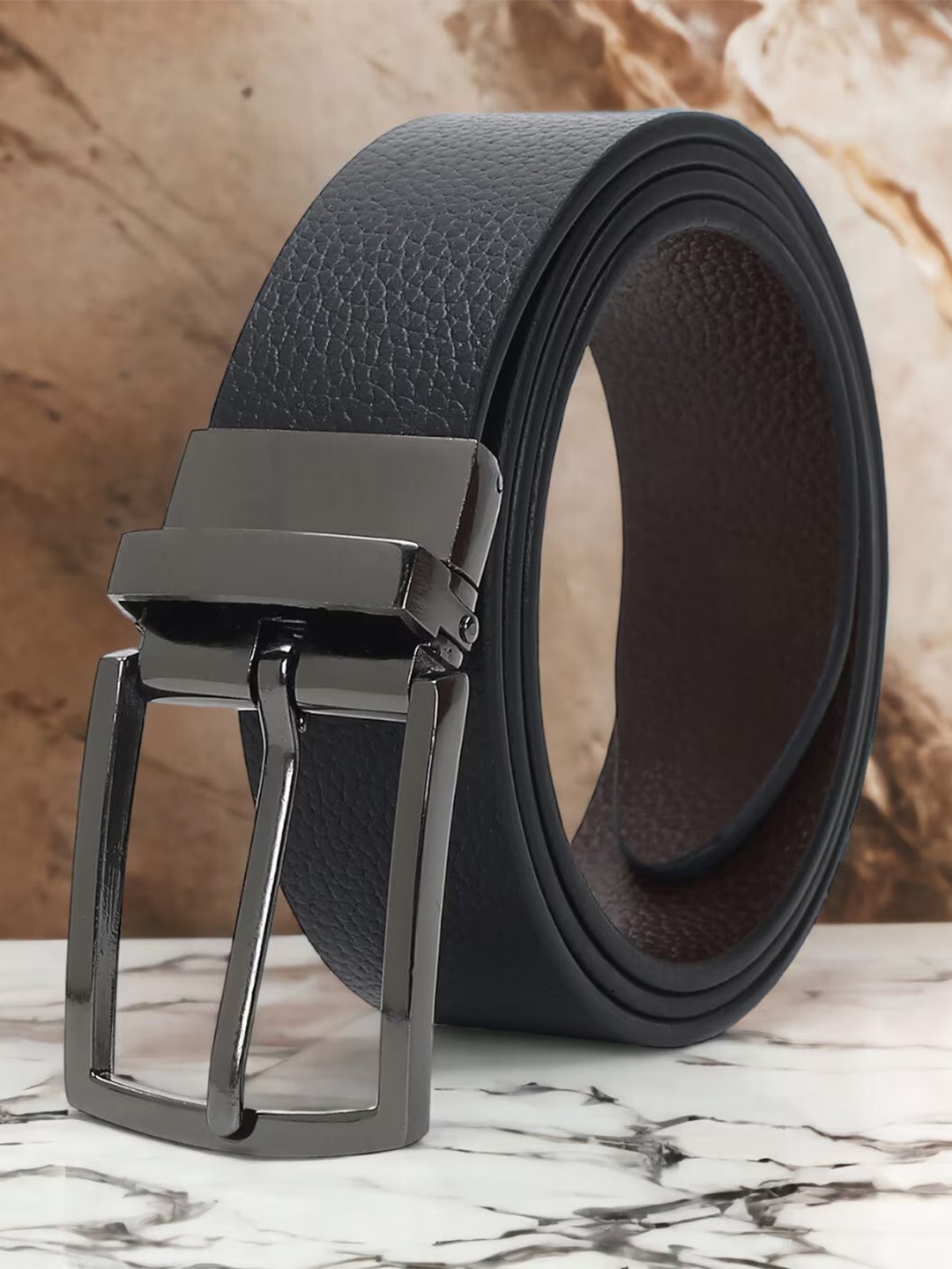 

The Roadster Lifestyle Co. Men Black Textured Slim Leather Belt