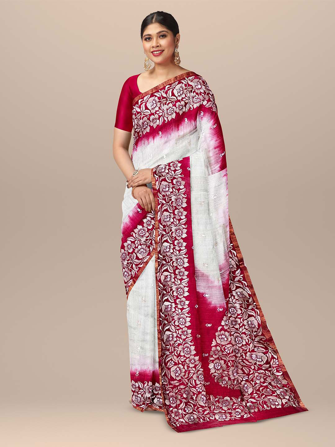

SARIKA Ethnic Motifs Printed Zari Tissue Saree, Off white