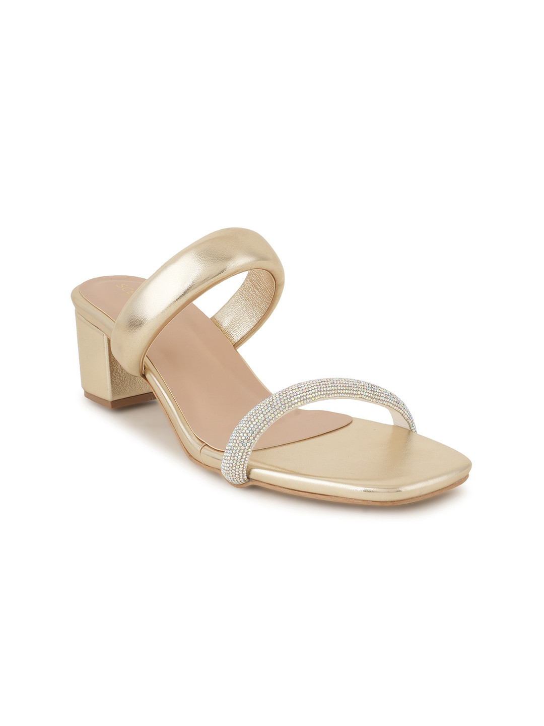 

SCENTRA Embellished Block Heels, Gold