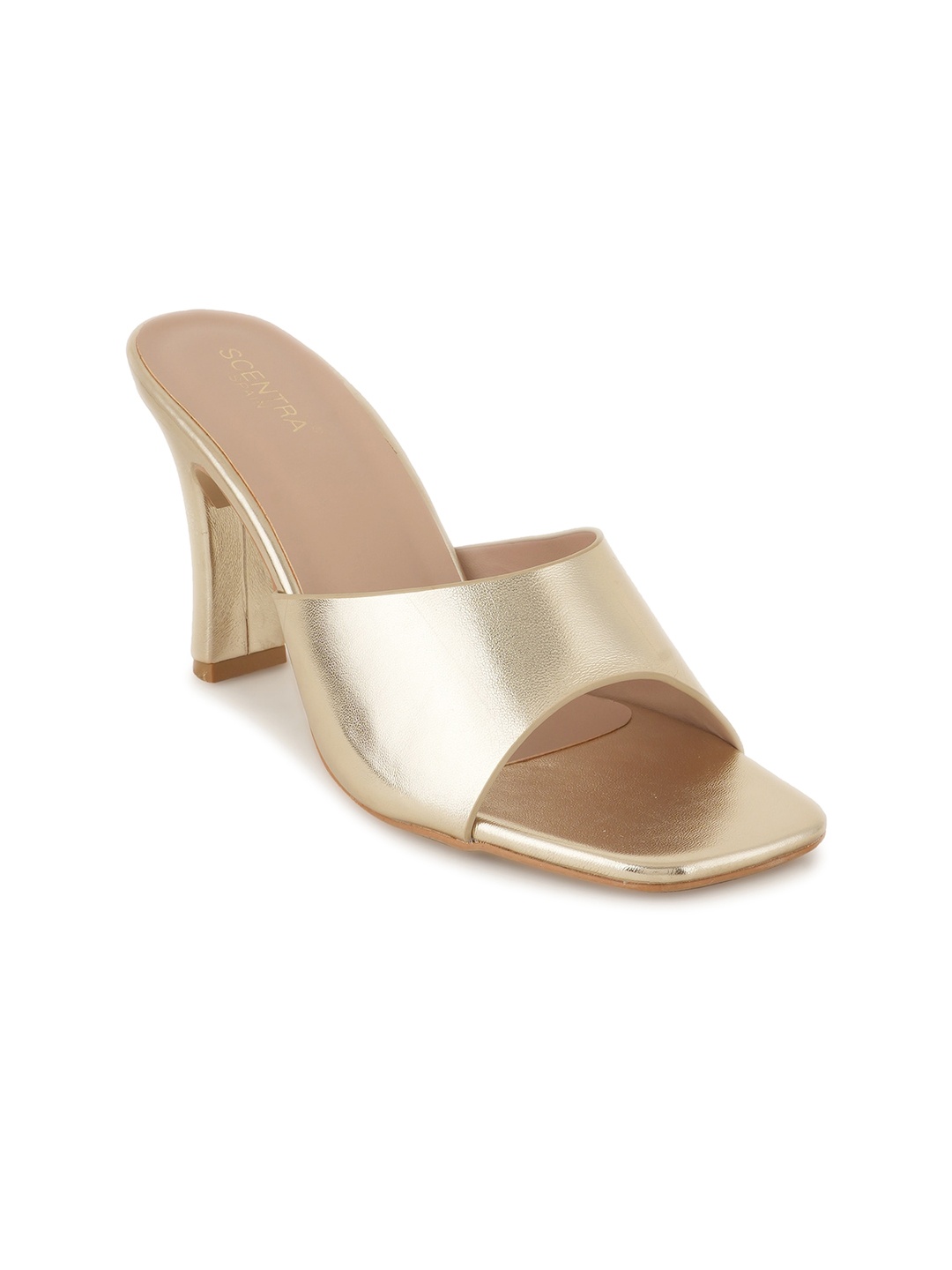 

SCENTRA Open Toe Block Heels, Gold