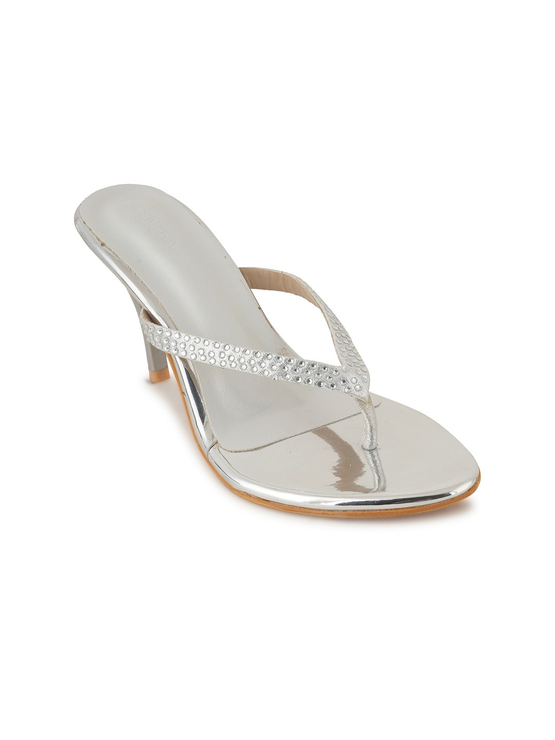 

SCENTRA Textured Open Toe Slim Heels, Silver