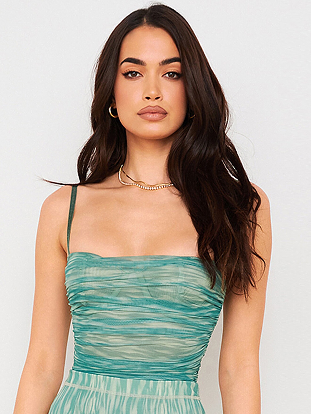 

LULU & SKY Shoulder Straps Ruched Bodysuit, Green