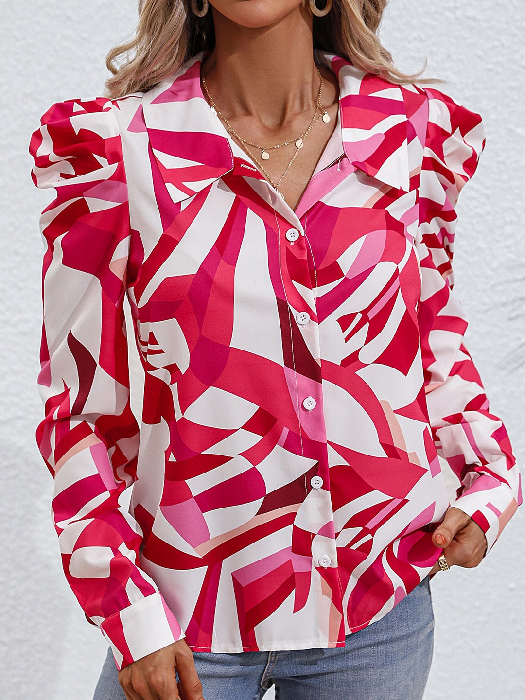 

LULU & SKY Abstract Printed Shirt Styled Top, Pink