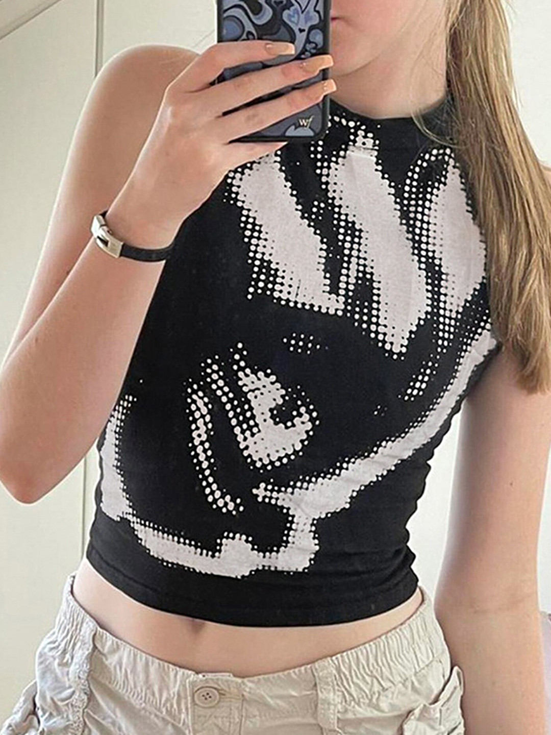 

LULU & SKY Abstract Printed Fitted Crop Top, Black