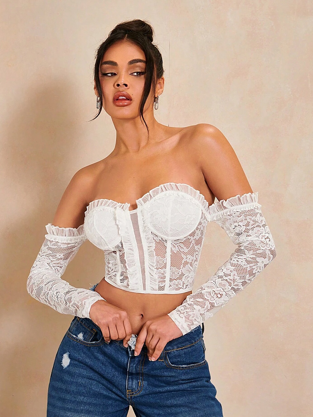 

LULU & SKY Self Design Tube Crop Top, White