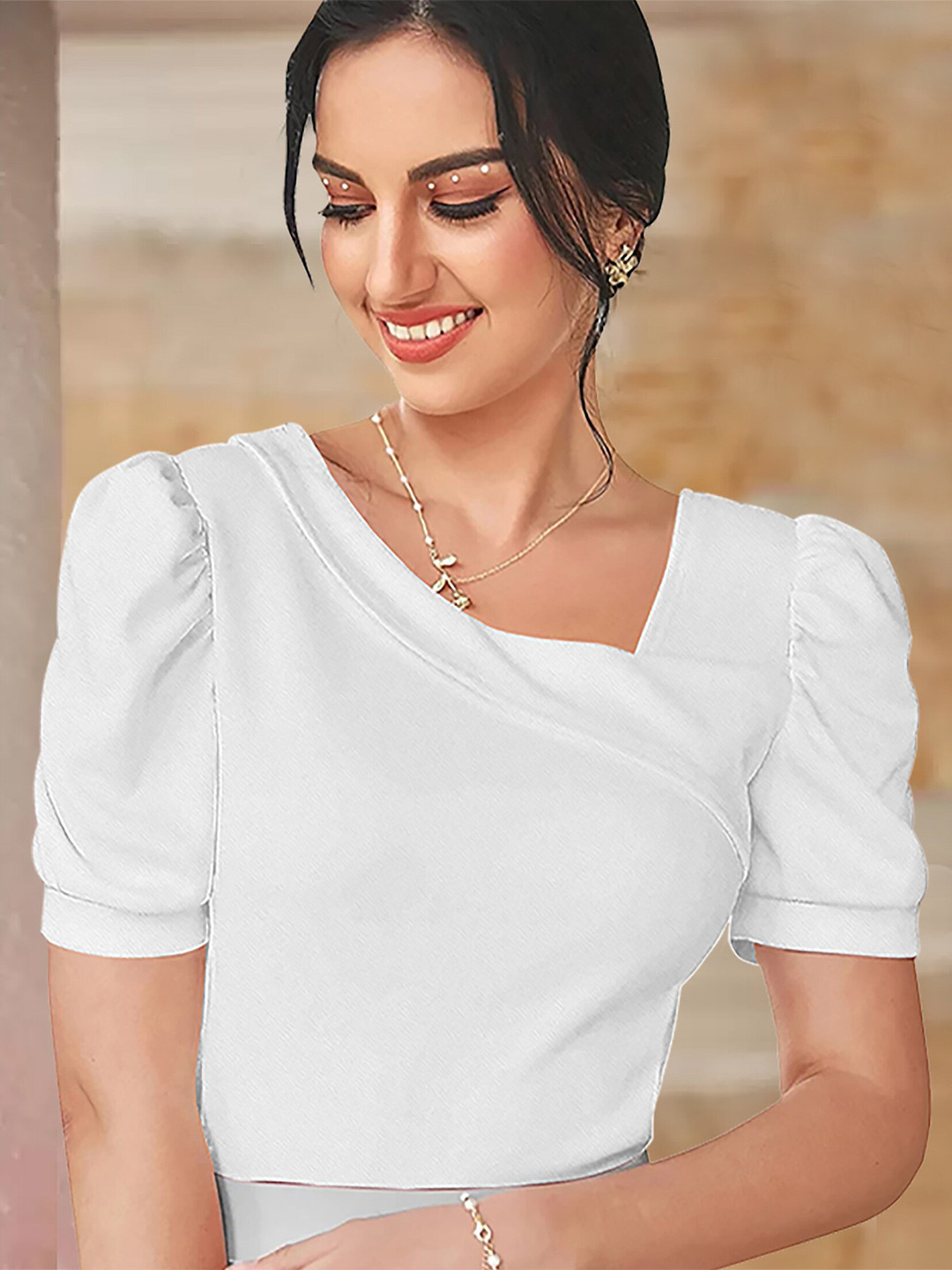 

Dream Beauty Fashion V-Neck Puff Sleeve Top, White