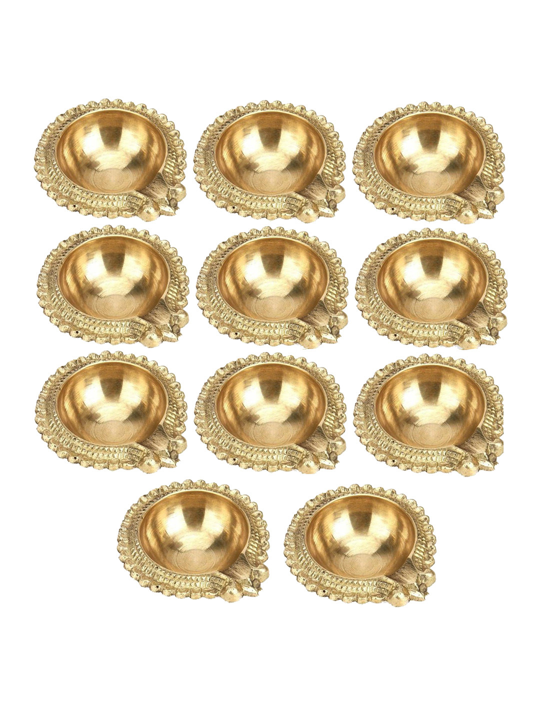 

Fashion Bizz Metallic Toned11 Pieces Textured Pooja Diyas, Gold