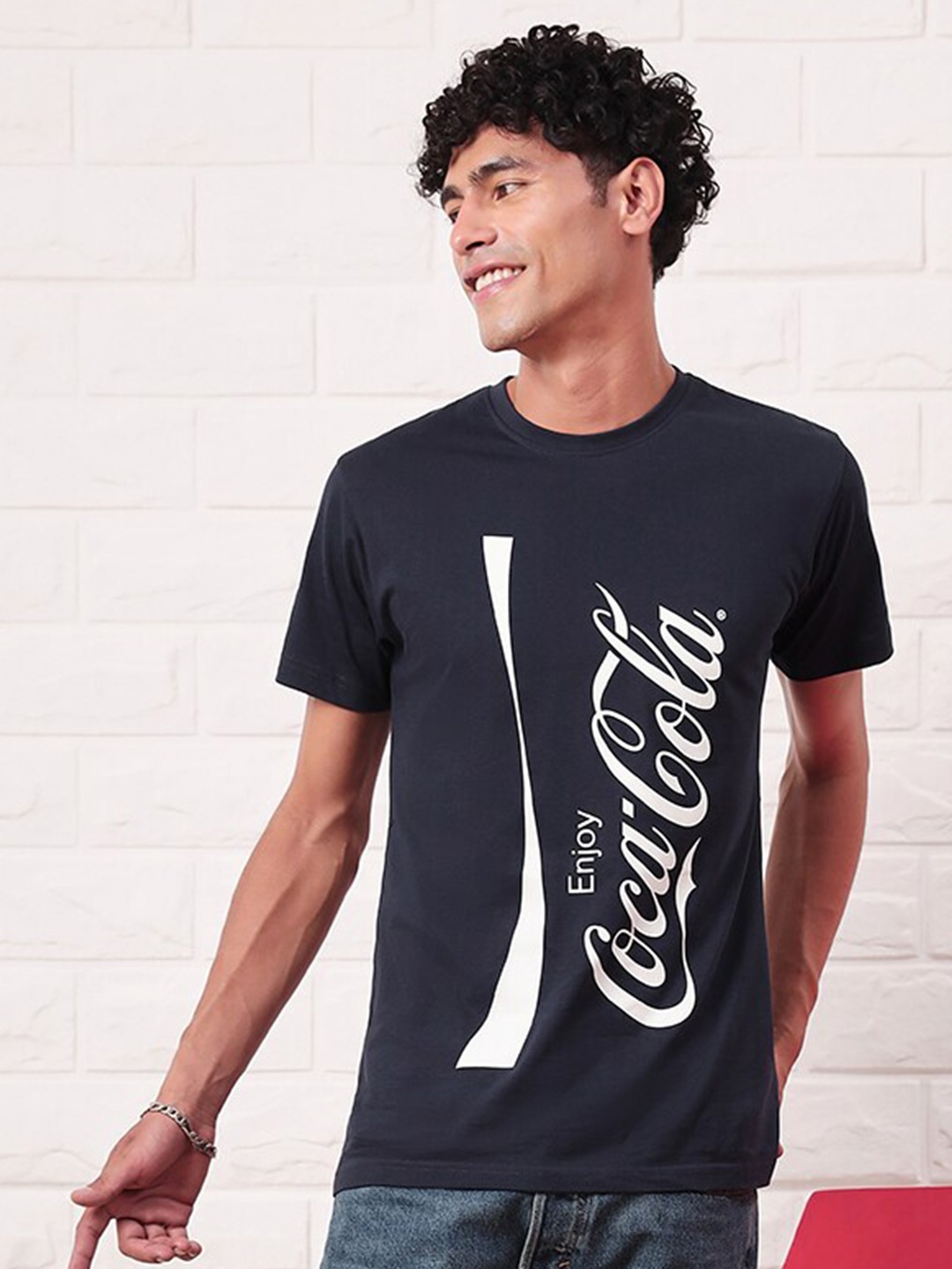 

Bewakoof Blue Typography Printed Round Short Sleeves Neck Pure Cotton T-shirt