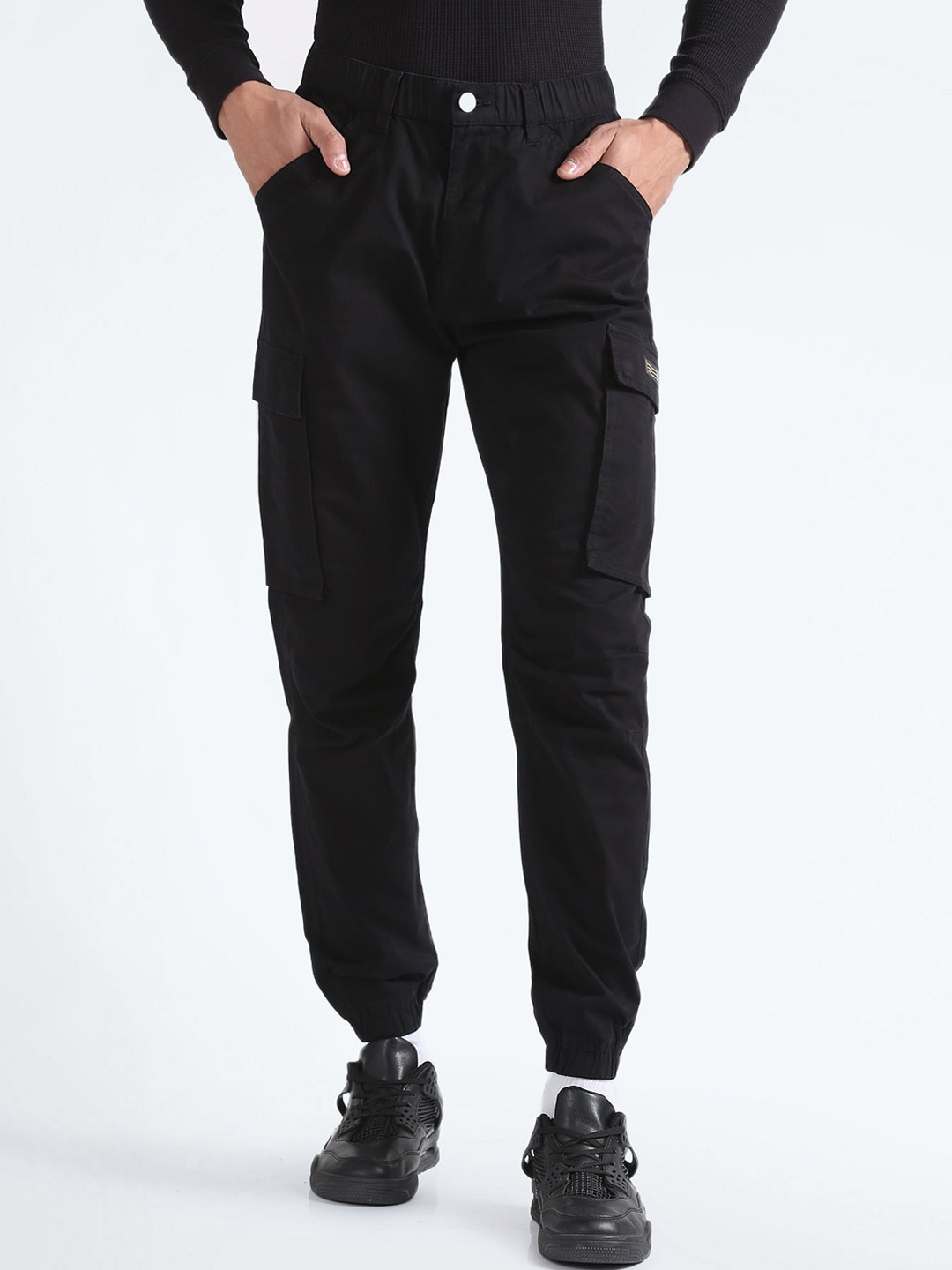 

Flying Machine Men Mid-Rise Slim Fit Joggers, Black
