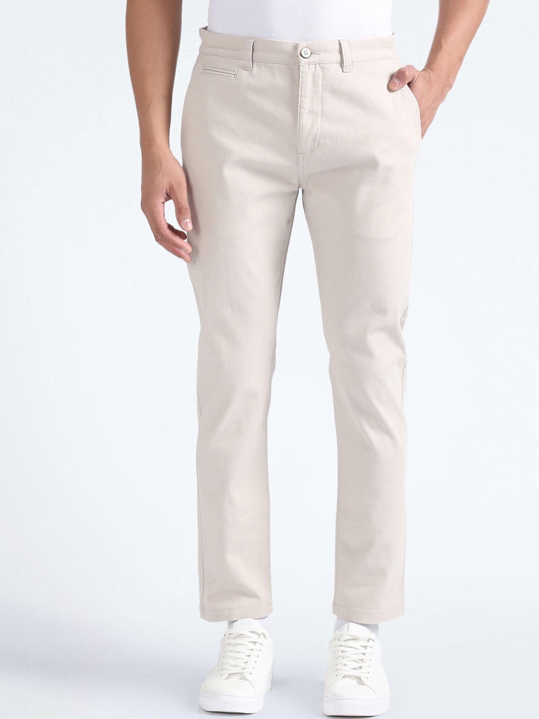 

Flying Machine Men Mid-Rise Slim Fit Trousers, Off white