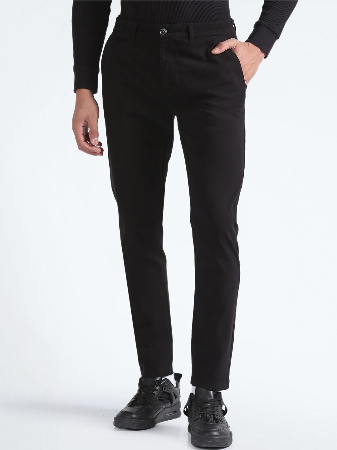 

Flying Machine Men Mid-Rise Slim Fit Trousers, Black