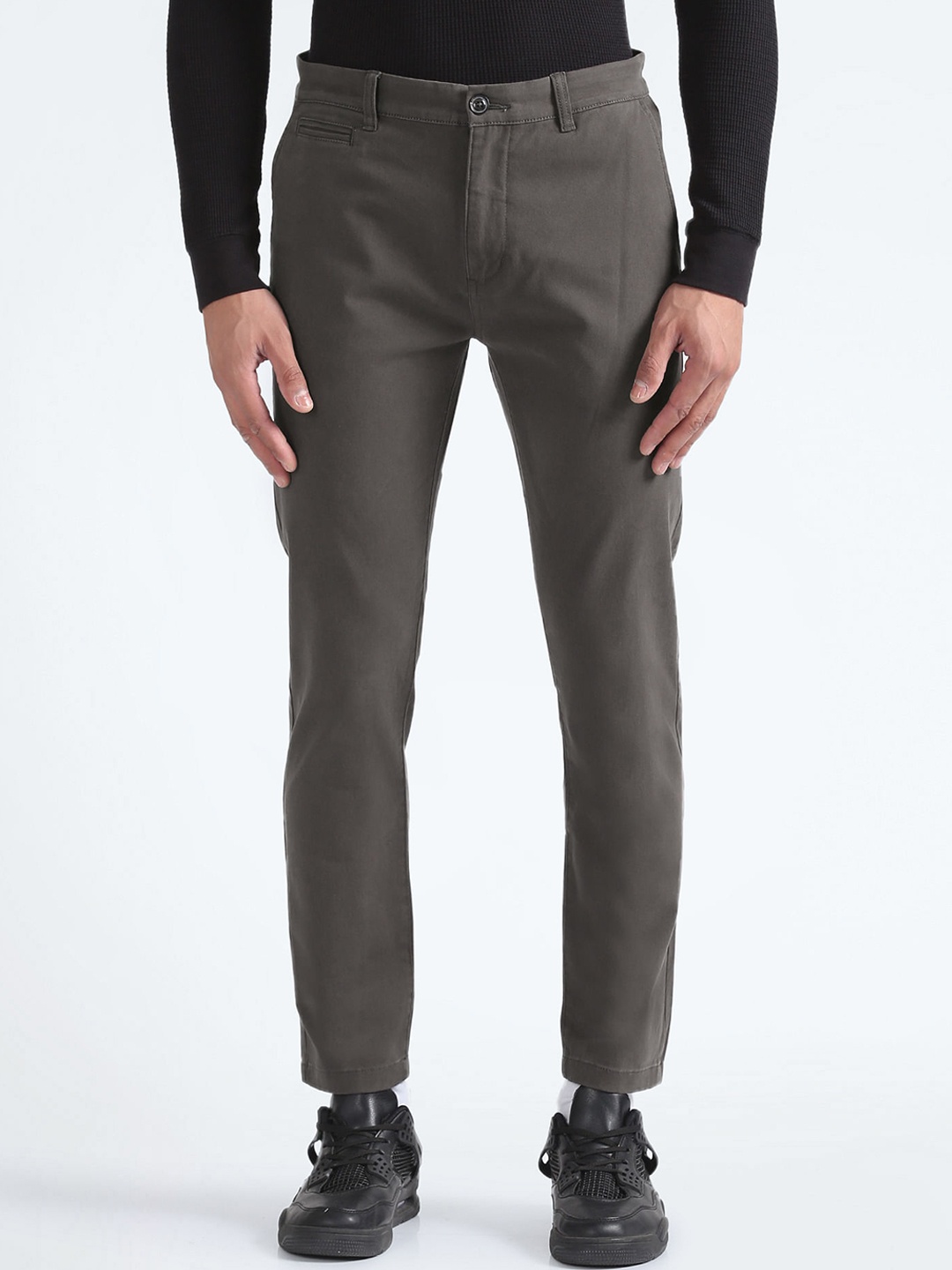 

Flying Machine Men Mid-Rise Slim Fit Chinos Trousers, Grey