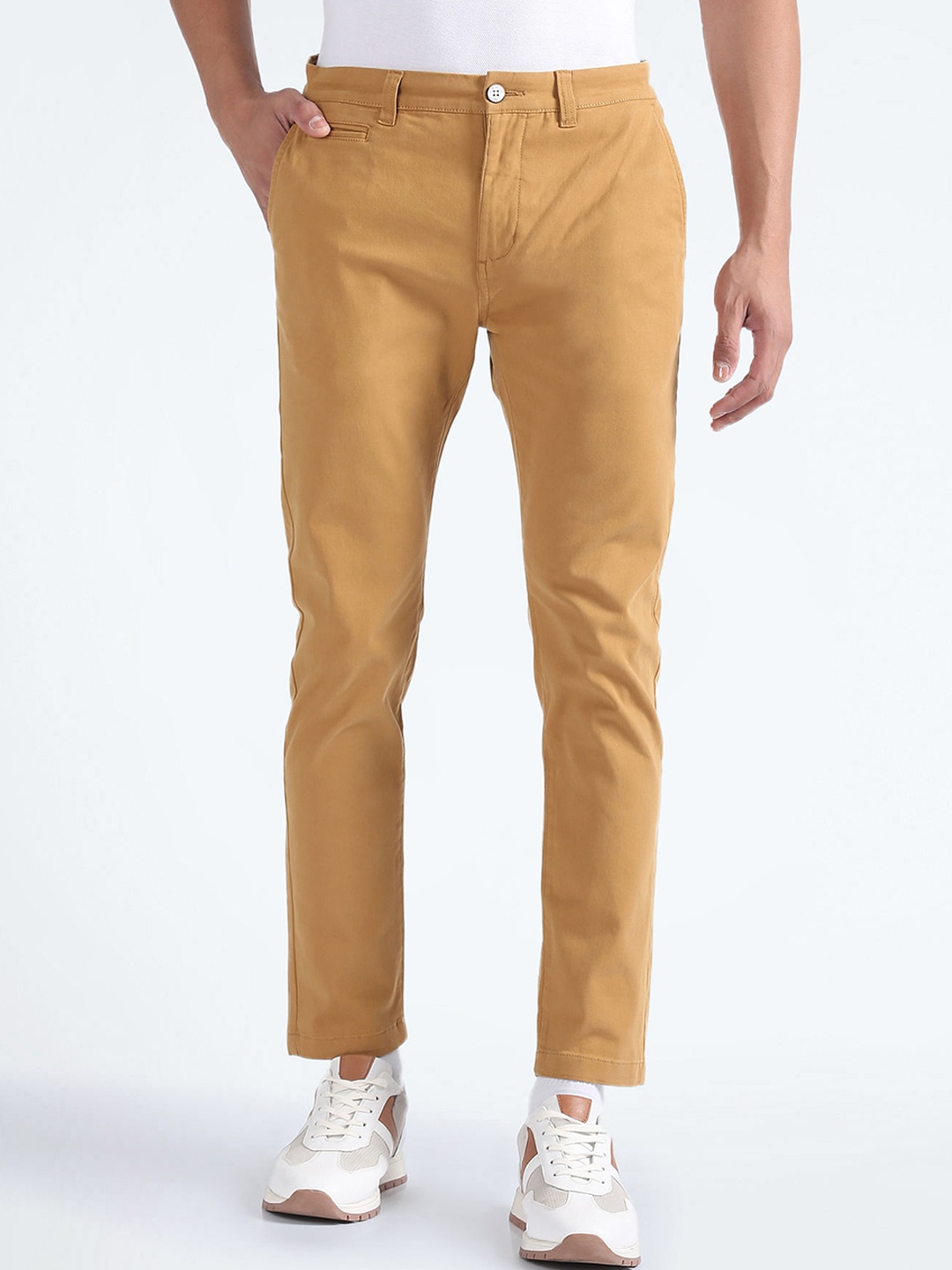 

Flying Machine Men Mid-Rise Slim Fit Chinos Trousers, Brown