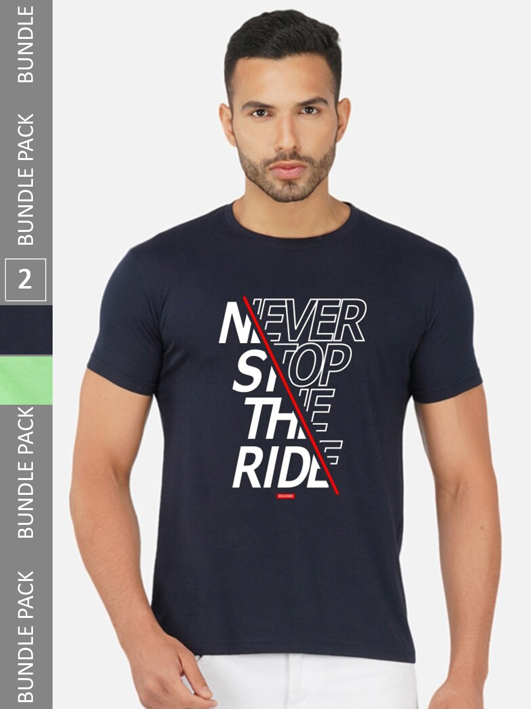 

CHOZI Pack Of 2 Typography Printed Cotton T-shirts, Navy blue