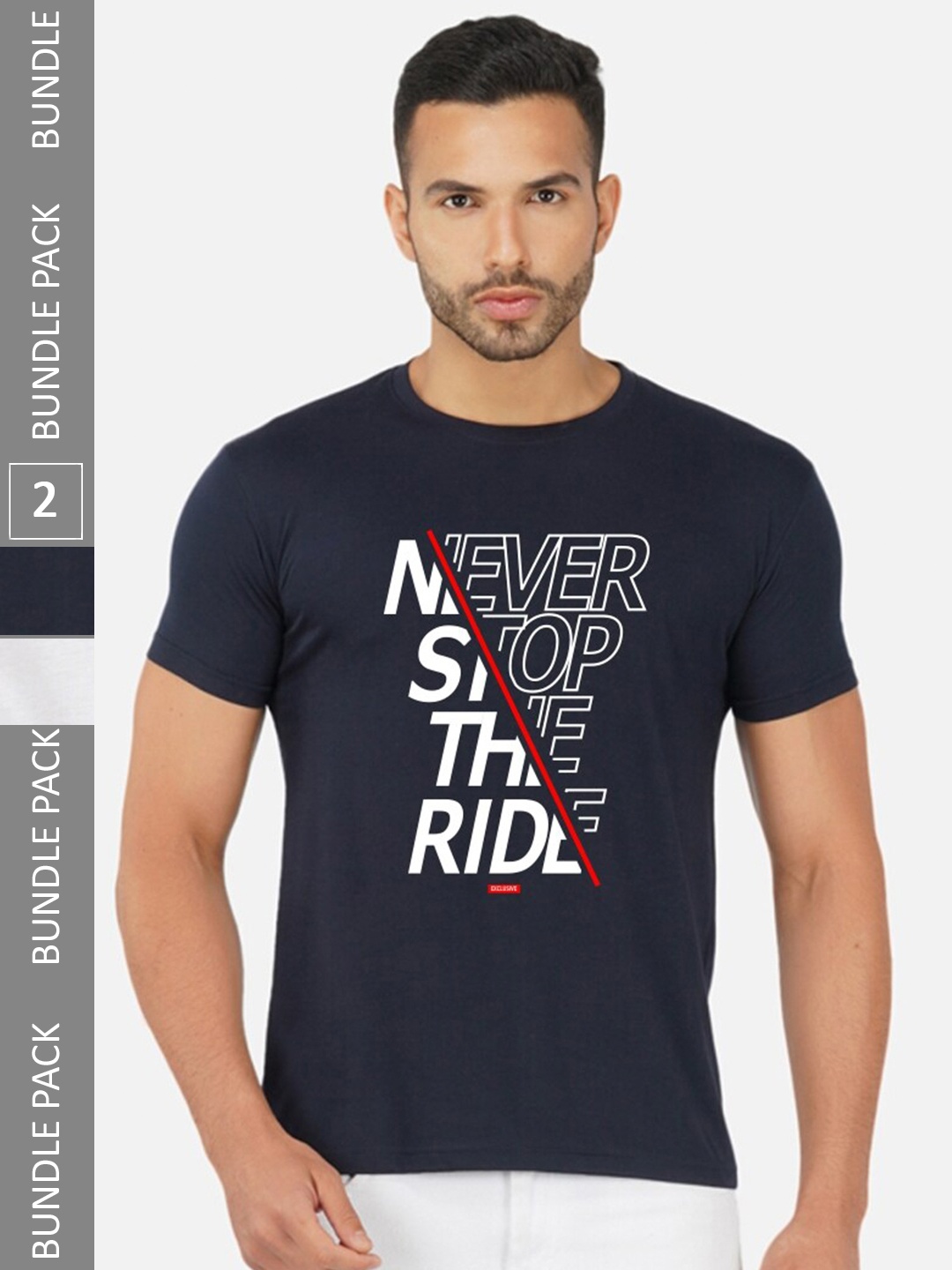 

CHOZI Pack of 2 Typography Printed Cotton T-shirt, Navy blue