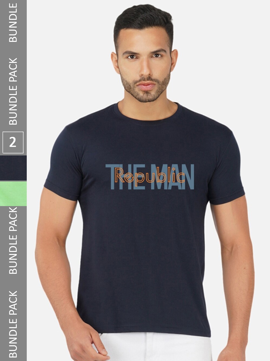 

CHOZI Pack Of 2 Printed Cotton T-shirt, Navy blue