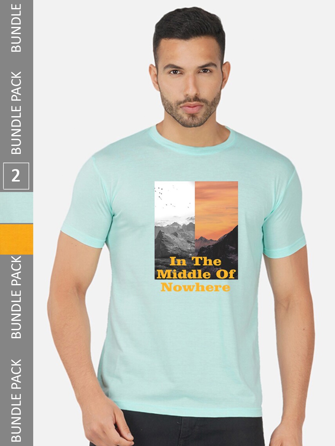 

CHOZI Pack Of 2 Graphic Printed Round Neck T-shirt, Turquoise blue