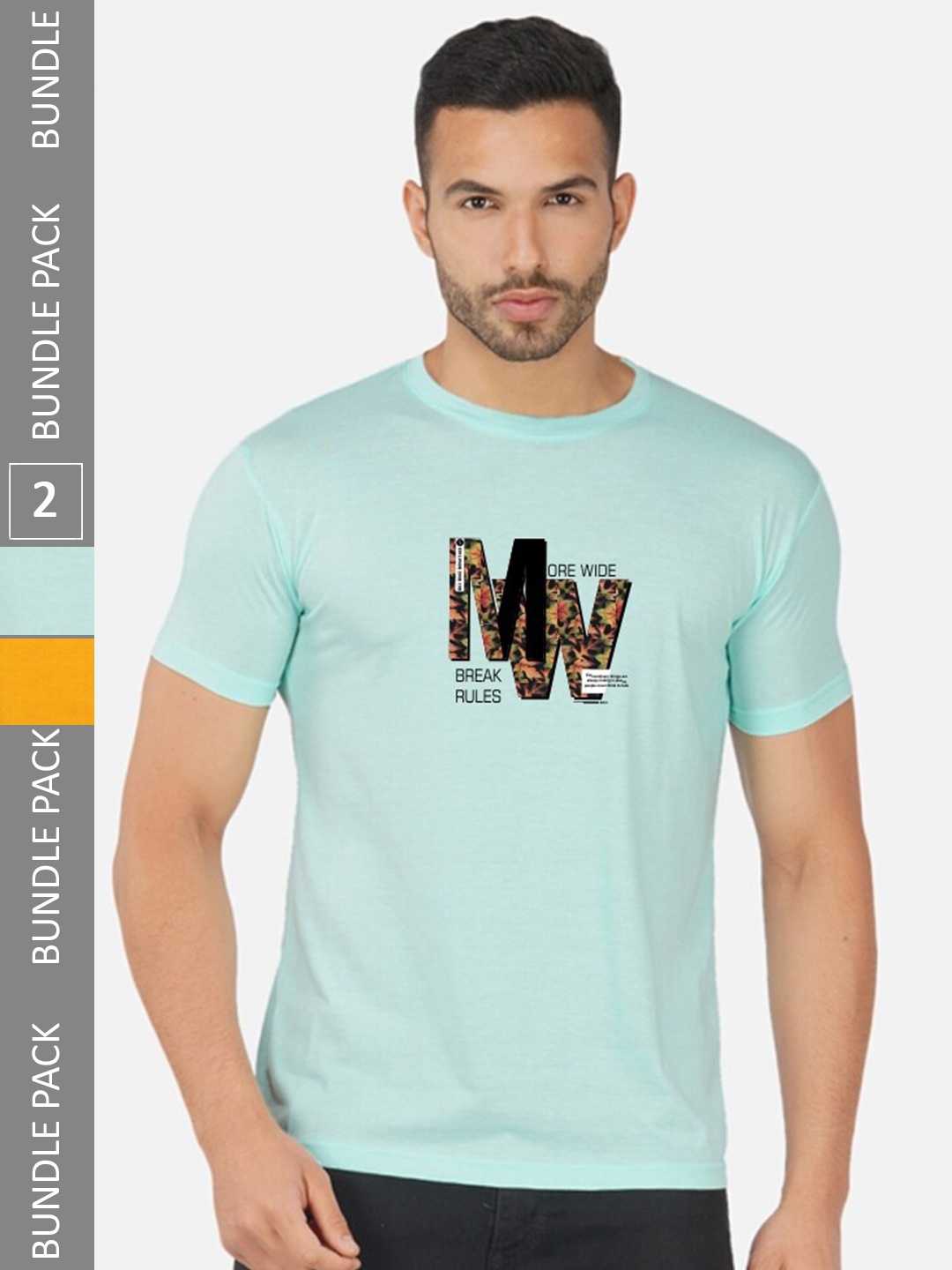 

CHOZI Pack Of 2 Typography Printed Cotton T-shirts, Turquoise blue