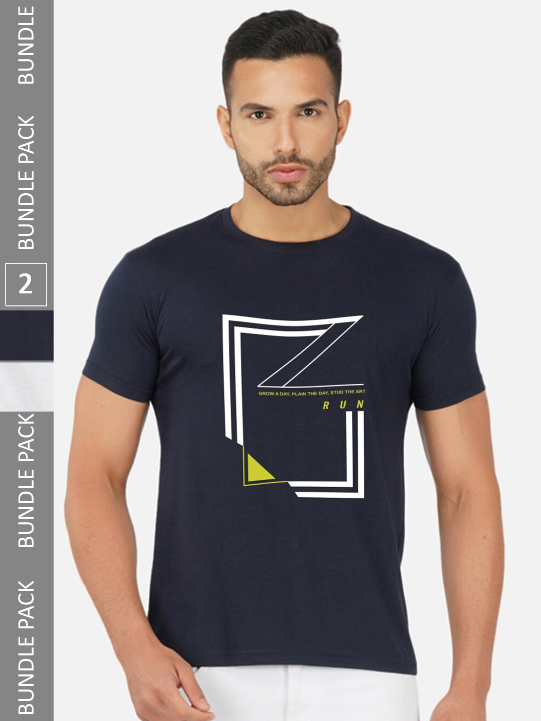 

CHOZI Pack of 2 Graphic Printed Cotton T-shirt, Navy blue