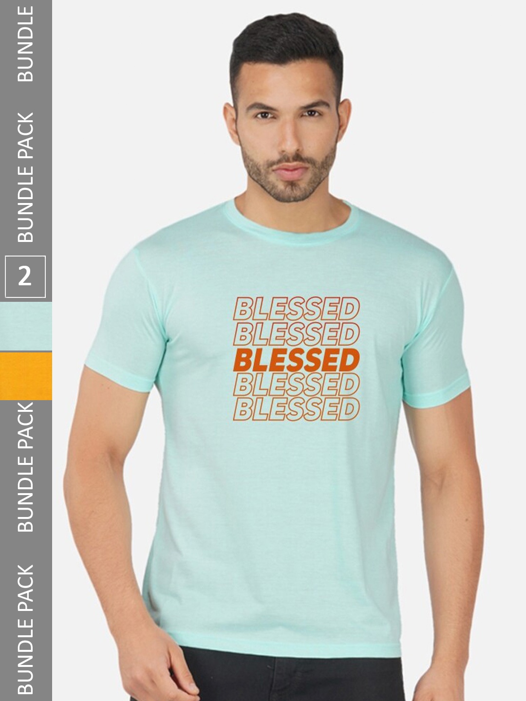 

CHOZI Pack Of 2 Printed Round Neck Cotton Regular T-shirt, Turquoise blue