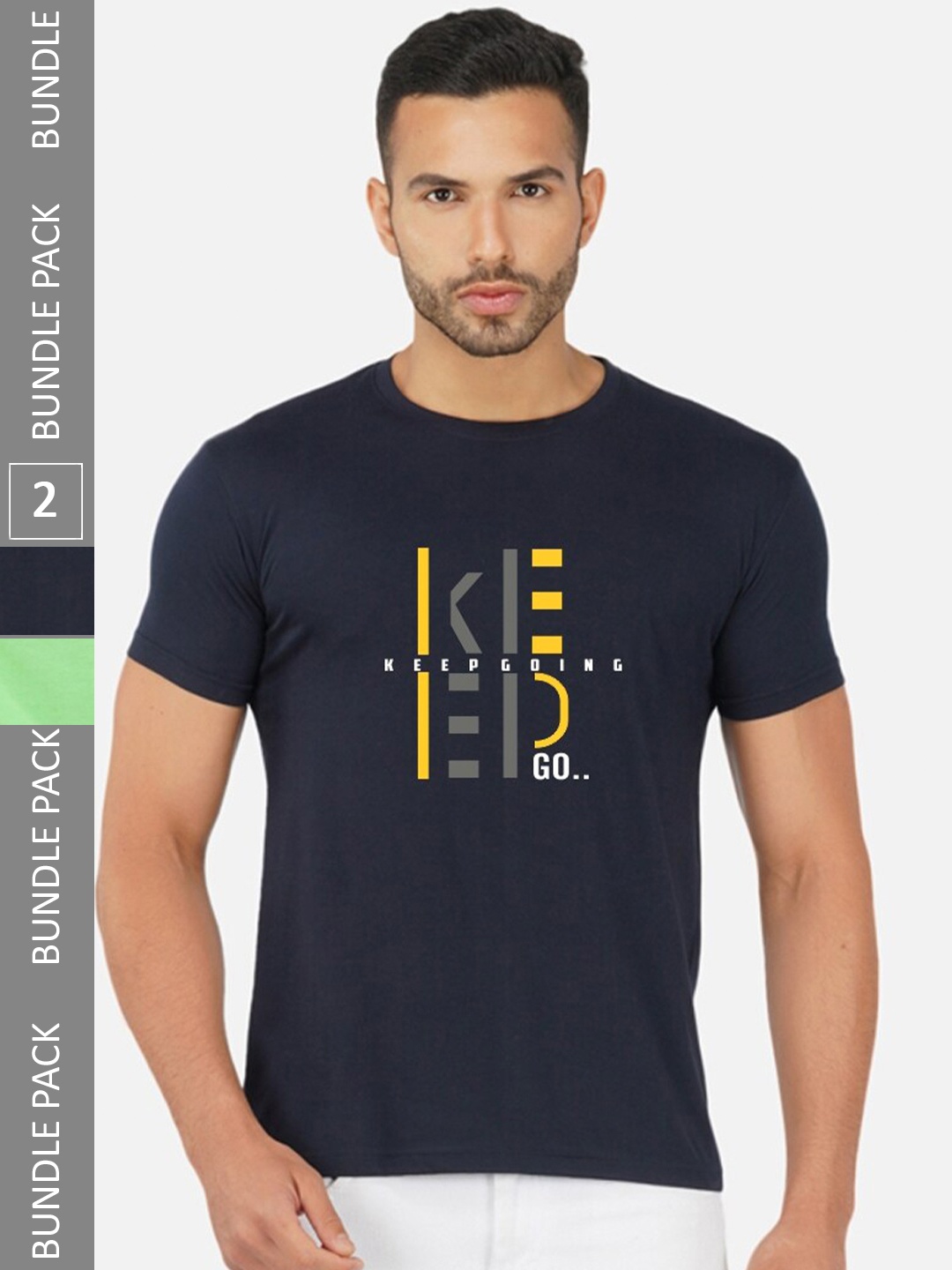 CHOZI Pack of 2 Typography Printed Cotton T-shirt, Navy blue