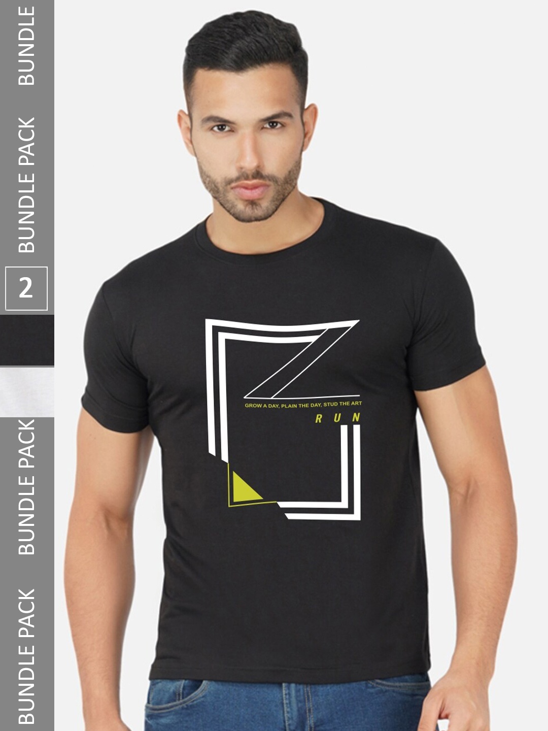 

CHOZI Pack of 2 Graphic Printed Cotton T-shirt, Black